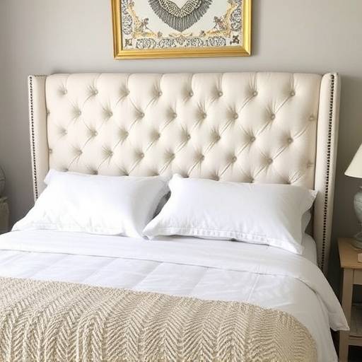 King-sized bed frame with a tufted headboard and custom side rails