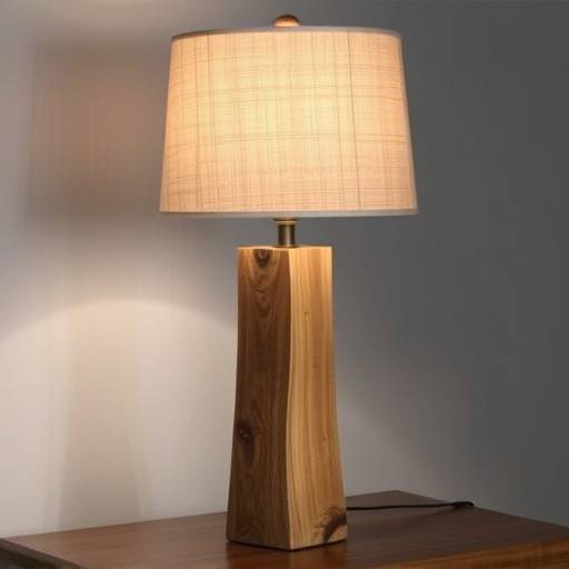 Rustic wooden table lamp with a burlap shade